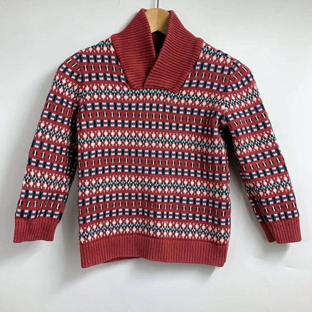 Tea Girls Shawl Collar Rosey Mauve‎ Blue Pattern Tunic Sweater Size 8-10